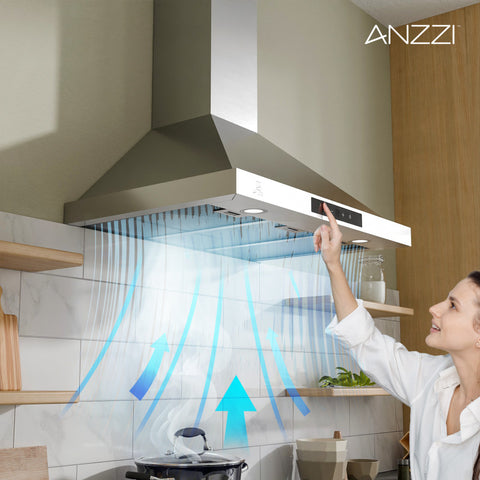 RH-AZ0576ESS - ANZZI ANZZI 30-Inch 450 CFM 3-Speed Stainless Steel Wall Mount Convertible Pyramid Residential Range Hood with LED Lamp