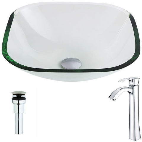 LSAZ074-095 - ANZZI Cadenza Series Deco-Glass Vessel Sink in Lustrous Clear with Harmony Faucet in Chrome