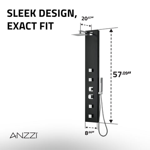 Monsoon 57 in. 4-Jetted Full Body Shower Panel System with Heavy Rain Shower, Spray Wand, in Matte Black