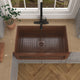 Mytilene Farmhouse Handmade Copper 36 in. 0-Hole Single Bowl Kitchen Sink with Floral Design Panel in Polished Antique Copper