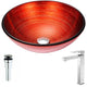 LSAZ057-096B - ANZZI Echo Series Deco-Glass Vessel Sink in Lustrous Red with Enti Faucet in Brushed Nickel