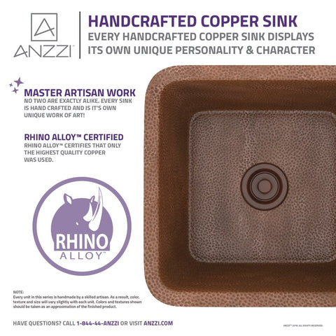 ANZZI Kovie Drop-in Handmade Copper 16 in. 0-Hole Single Bowl Kitchen Sink in Hammered Antique Copper