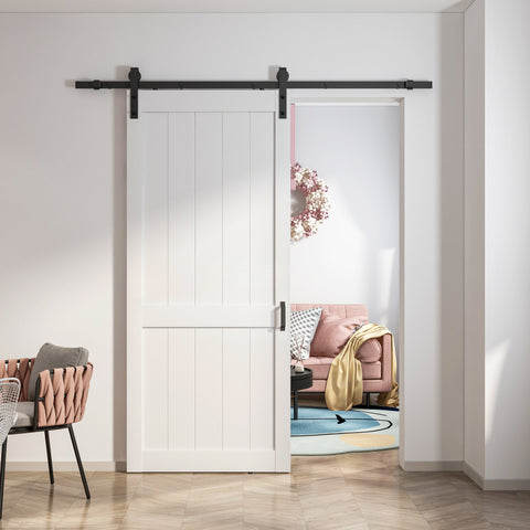 ID-AZBD05 - ANZZI ANZZI Heavy Duty Sturdy Sliding Barn Door - 36x84'' White Sliding Wood Single Sliding Barn Door - Solid Core MDF + PVC - Knockdown Design - Sliding Door Hardware Kit Included - Space-Saving Solution