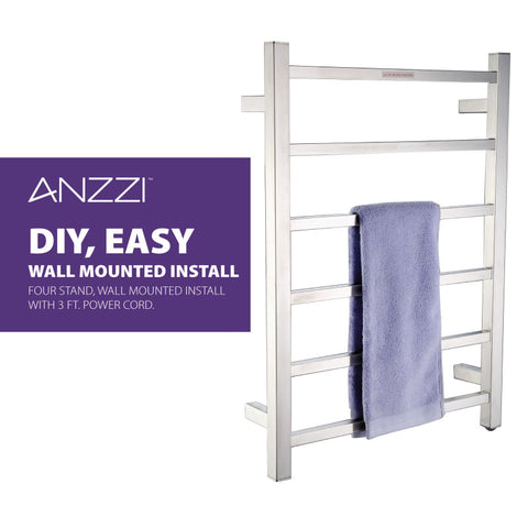ANZZI Charles Series 6-Bar Stainless Steel Wall Mounted Electric Towel Warmer Rack