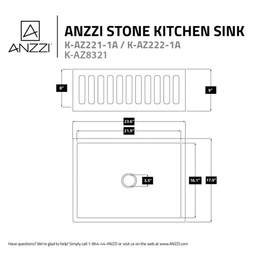 ANZZI Roine Farmhouse Reversible Apron Front Solid Surface 24 in. Single Basin Kitchen Sink