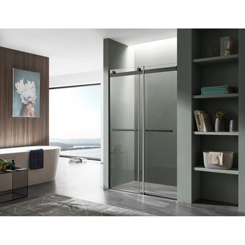 SD-FRLS05801MBR - ANZZI ANZZI Series 48 in. x 76 in. Frameless Sliding Shower Door with Horizontal Handle in Matte Black