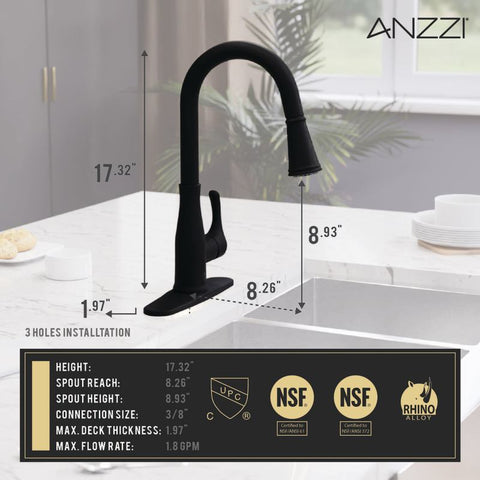 ANZZI Sifo Hands Free Touchless 1-Handle Pull-Down Sprayer Kitchen Faucet with Motion Sense and Fan Sprayer