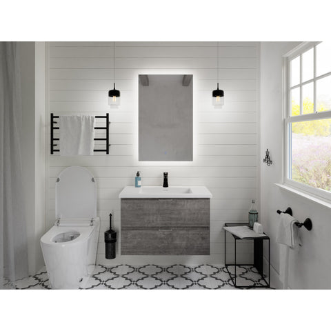 VT-MR3CT30-GY - ANZZI 30 in W x 20 in H x 18 in D Bath Vanity in Rich Grey with Cultured Marble Vanity Top in White with White Basin & Mirror