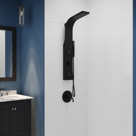 SP-AZ078MB - ANZZI Aura 2-Jetted Shower Panel with Heavy Rain Shower & Spray Wand in Matte Black