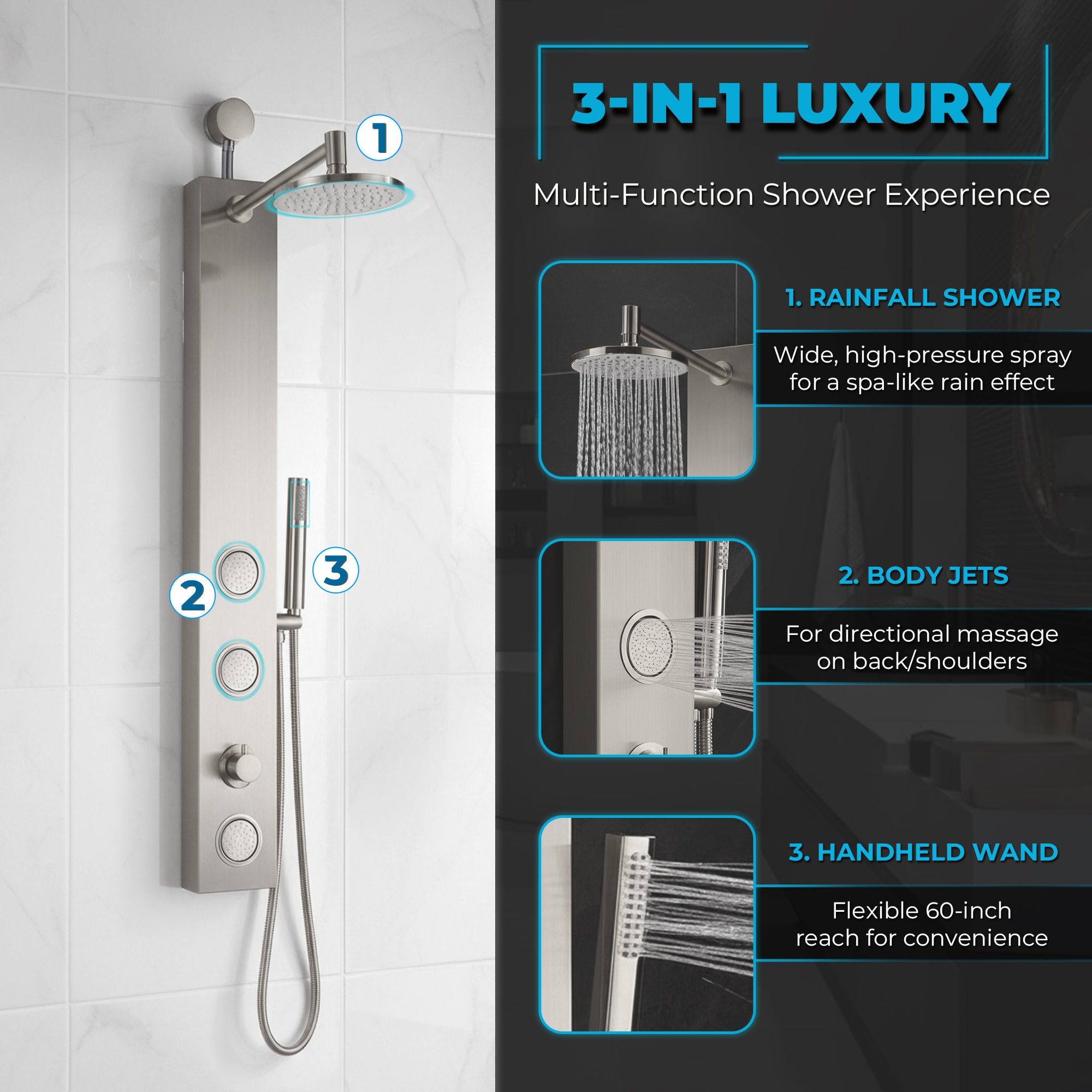 SP-AZ080BN - ANZZI Beverly Series 43 in. 3-Jetted Shower Panel