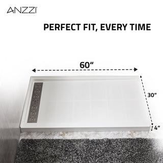 Kahn Series 60 in. x 30 in. Alcove Shower Base and Frameless Sliding Shower Door Combo with Tsunami Guard