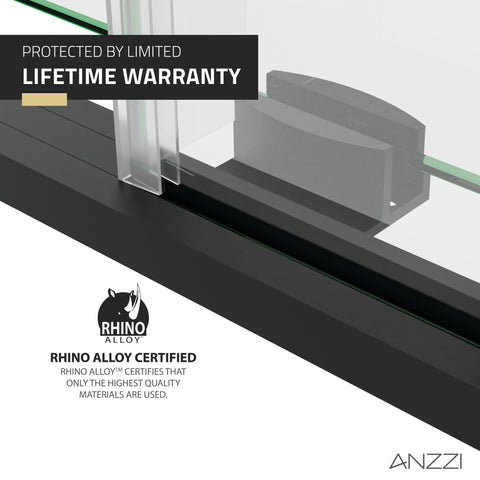 Ozean Series 44 to 48 in. x 76 in. Frameless Shower Door with Sliding in Matte Black  with Tsunami Guard Tempered Clear Glass