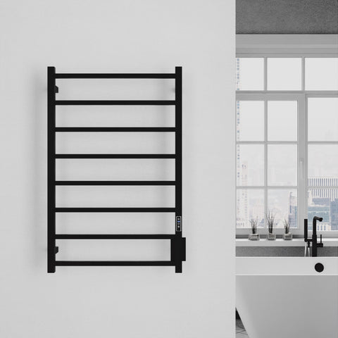 TW-AZ026MBK - ANZZI Bell Series 8-Bar Wall Mounted Electric Plug-In Bathroom Towel Warmer Rack in Matte Black Finish Stainless Steel