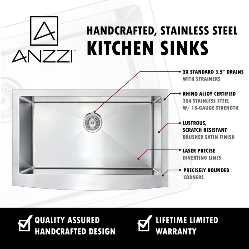 K-AZ3620-1A - ANZZI Elysian Farmhouse Stainless Steel 36 in