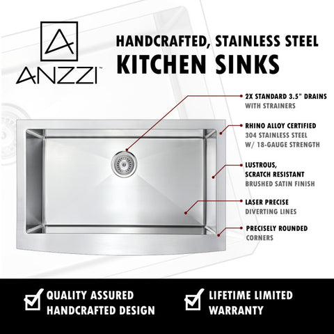 ANZZI Elysian Farmhouse 36 in. Kitchen Sink with Accent Faucet