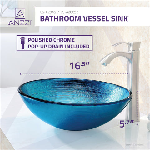 ANZZI Enti Series Deco-Glass Vessel Sink in Lustrous Blue