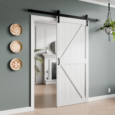 ID-AZBD02 - ANZZI Grotto Series 36 in. x 84 in. Pure White Finish MDF Interior Sliding Barn Door with Hardware Kit in Matte Black