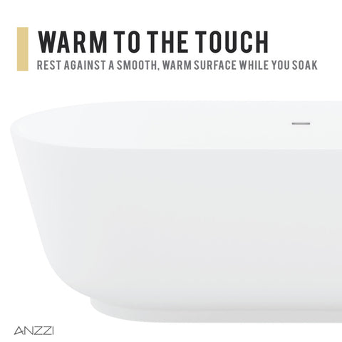 Sabbia Series 71 in. x 32 in. Flat Bottom Solid Surface Freestanding Soaking Bathtub with Center Drain in Matte White