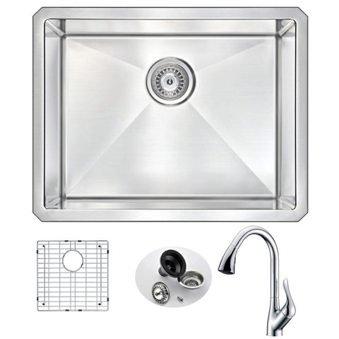 KAZ2318-031 - ANZZI VANGUARD Undermount 23 in. Single Bowl Kitchen Sink with Accent Faucet in Polished Chrome