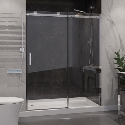 SD-FRLS05702CH - ANZZI Rhodes Series 60 in. x 76 in. Frameless Sliding Shower Door with Handle in Chrome