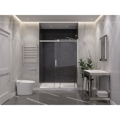 Anzzi Rhodes Series 60 x 76 Frameless Sliding Shower Door with Handle in Brushed Nickel - SD-FRLS05702BN