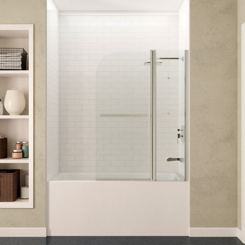 60 in. L x 30 in. W x 79 in. H Right Drain White Rectangular Tub with Frameless Tub Door in Brushed Nickel Finish