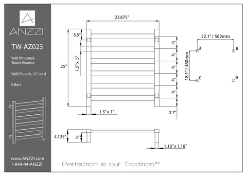 Note 6-Bar Stainless Steel Wall Mounted Towel Warmer in Oil Rubbed Bronze