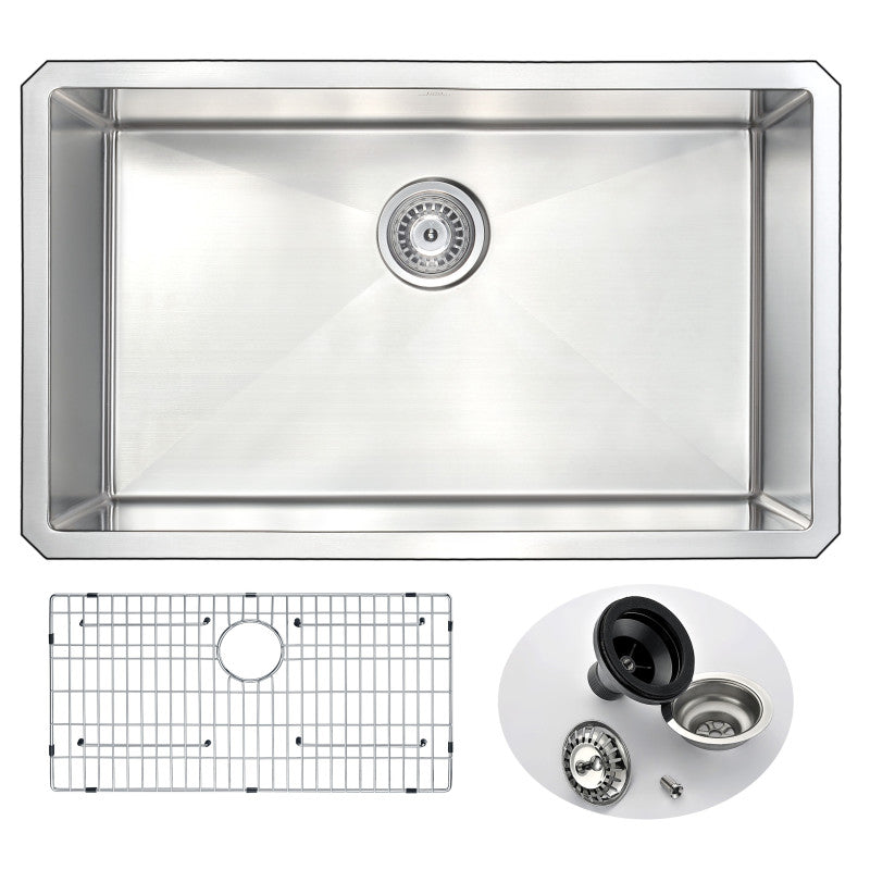 ANZZI Vanguard Undermount Stainless Steel 30 in. 0-Hole Single Bowl Kitchen  Sink
