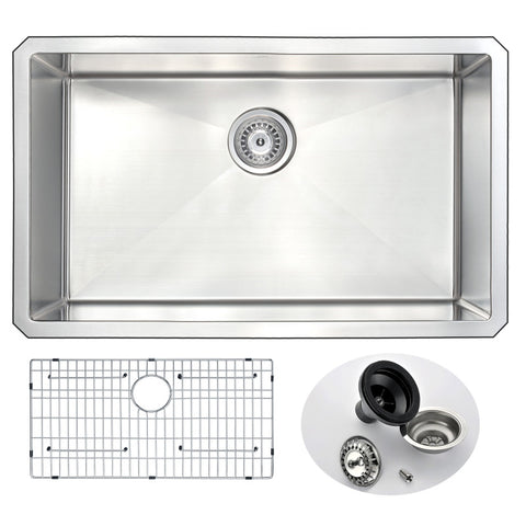 K-AZ3018-1A - ANZZI Vanguard Undermount Stainless Steel 30 in. 0-Hole Single Bowl Kitchen Sink in Brushed Satin