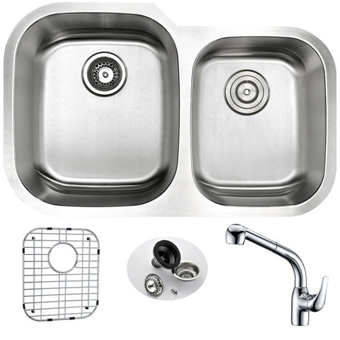 ANZZI MOORE Undermount 32 in. Double Bowl Kitchen Sink with Harbour Faucet in Polished Chrome