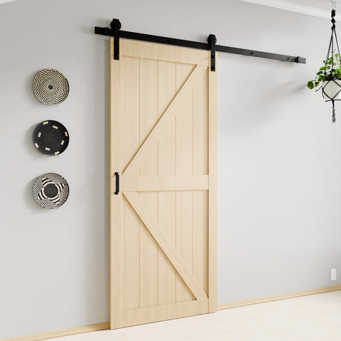 Mammoth Series 36 in. x 84 in. All Natural Finish MDF Interior Sliding Barn Door with Hardware Kit in Matte Black