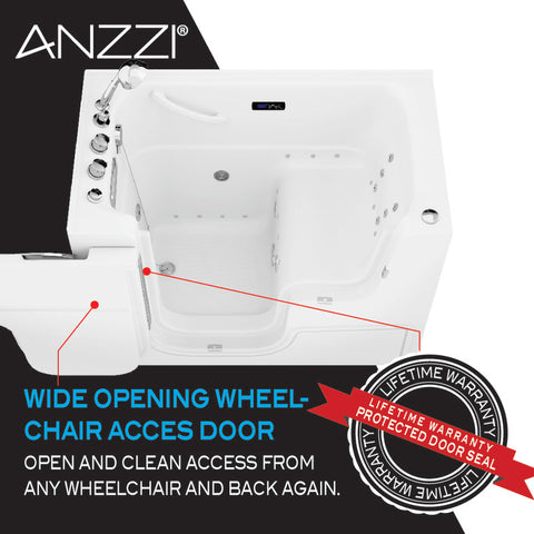 ANZZI Right Drain FULLY LOADED Wheelchair Access Walk-in Tub with Air and Whirlpool Jets Hot Tub | Quick Fill Waterfall Tub Filler with 6 Setting Handheld Shower Sprayer | Including Aromatherapy, LED Lights, V-Shaped Back Jets, and Auto Drain | 2953WCRWD
