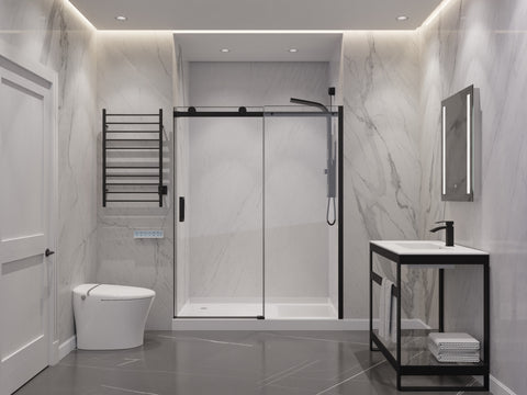 60 in. x 76 in. Frameless Sliding Shower Door with Handle in Matte Black