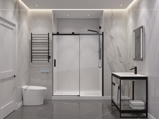 48 in. x 76 in. Frameless Sliding Shower Door with Handle in Matte Black