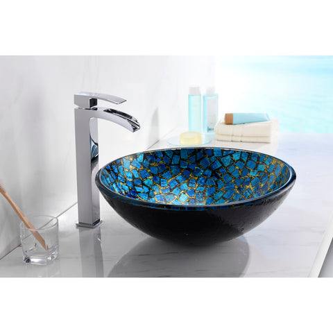 LS-AZ198 - ANZZI Mosaic Series Vessel Sink in Blue/Gold Mosaic