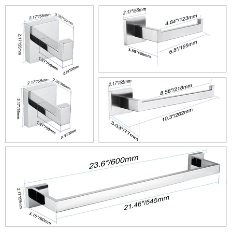ANZZI Complete 5-Piece Bathroom Hardware Set (Includes Two Towel Bars), RHINO ALLOY Certified Stainless Steel & Zinc, Multiple Finishes