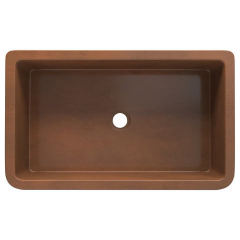 ANZZI Thracian Farmhouse Handmade Copper 36 in. 0-Hole Single Bowl Kitchen Sink with Flower Design Panel in Polished Antique Copper