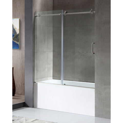 SD1701BN-3060L - ANZZI 60 in. L x 30 in. W Right Drain Tub in White and 60 in. W x 62 in. H Frameless Sliding Tub Door in Brushed Nickel Finish