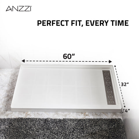 ANZZI Shower Base 60 in. L x 32 in. W Shower Pan Base with Right Drain in Glossy White Marine Acrylic