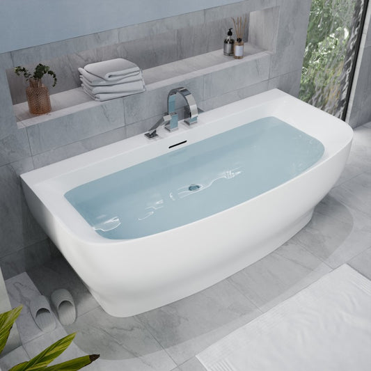 FT-AZ112 - ANZZI Bank Series 65 in. x 31 in. Flat Bottom Acrylic Freestanding Soaking Bathtub with Center Drain in Glossy White