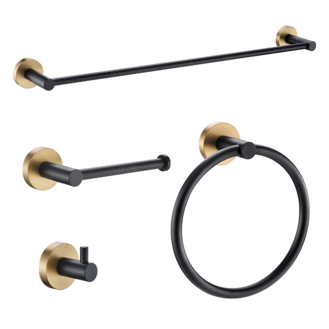 ANZZI 4-Piece Matte Black & Satin Brass Bathroom Accessories Set