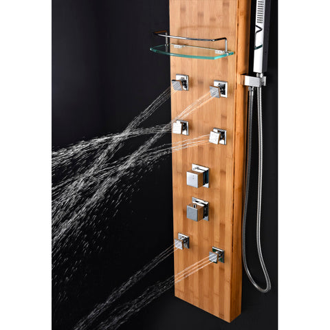 SP-AZ8099 - ANZZI Mansion 60 in. Full Body Shower Panel with Heavy Rain Shower and Spray Wand in Natural Bamboo