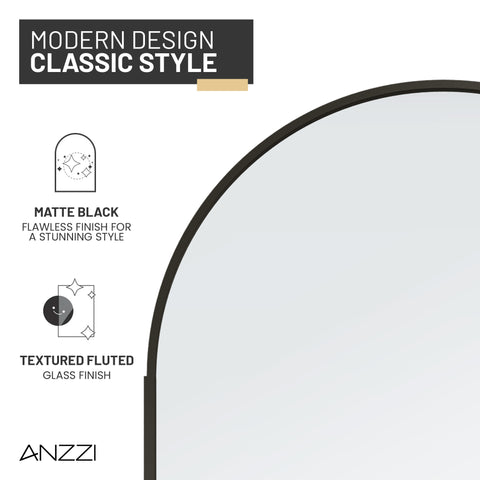 Ember Series 78 in. x 34 in. Framed Arch Fixed Shower Screen Door in Matte Black with 8mm Tempered Clear Glass