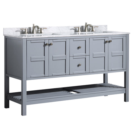 V-MGG013-60-X - ANZZI ANZZI Montaigne Series 60 in. W x 35 in. H Bathroom Vanity Set with Carrara White Marble Counter Top, White Basin in Rich Gray