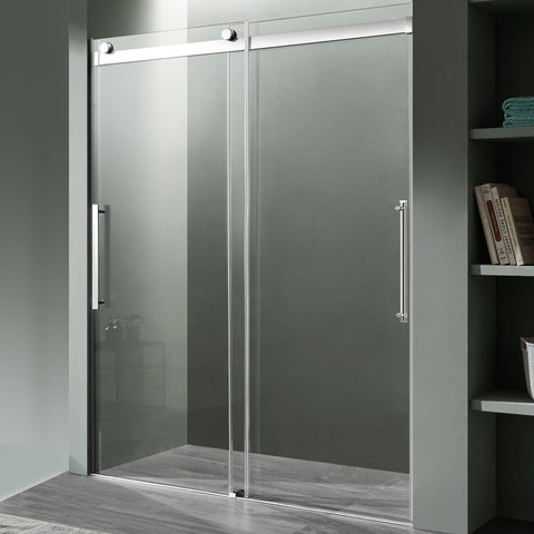 48 in. x 76 in. Frameless Sliding Shower Door with Handle in Chrome