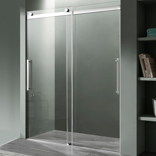 48 in. x 76 in. Frameless Sliding Shower Door with Handle in Chrome