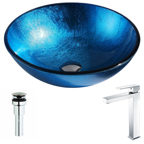 LSAZ078-096 - ANZZI Arc Series Deco-Glass Vessel Sink in Lustrous Light Blue with Enti Faucet in Polished Chrome