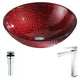 LSAZ080-096 - ANZZI Rhythm Series Deco-Glass Vessel Sink in Lustrous Red with Enti Faucet in Polished Chrome