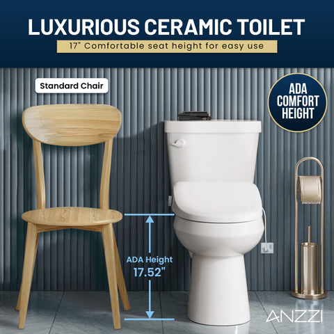 Rev 12 inch 2-pieces 1.28 GPF Siphon Round Ceramic Toilet in White Electric Bidet Seat with Auto Lid ADA Included