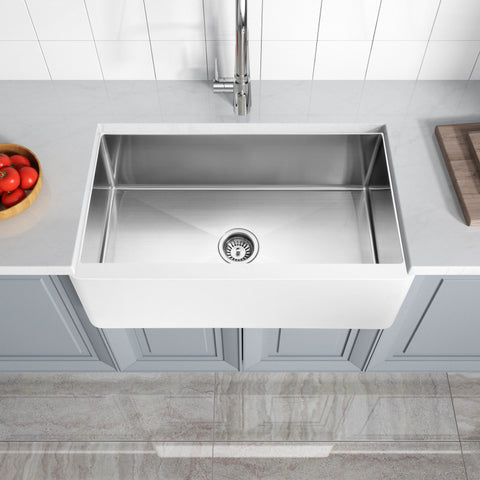 Nepal Series Farmhouse Solid Surface 33 in. 0-Hole Single Bowl Kitchen Sink with Stainless Steel Interior